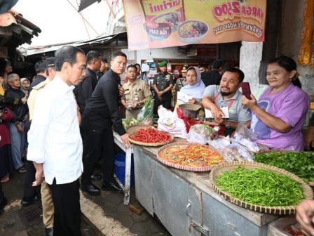 Presiden Jokowi Cek Harga Bahan Pokok di Pasar Mungkid Magelang